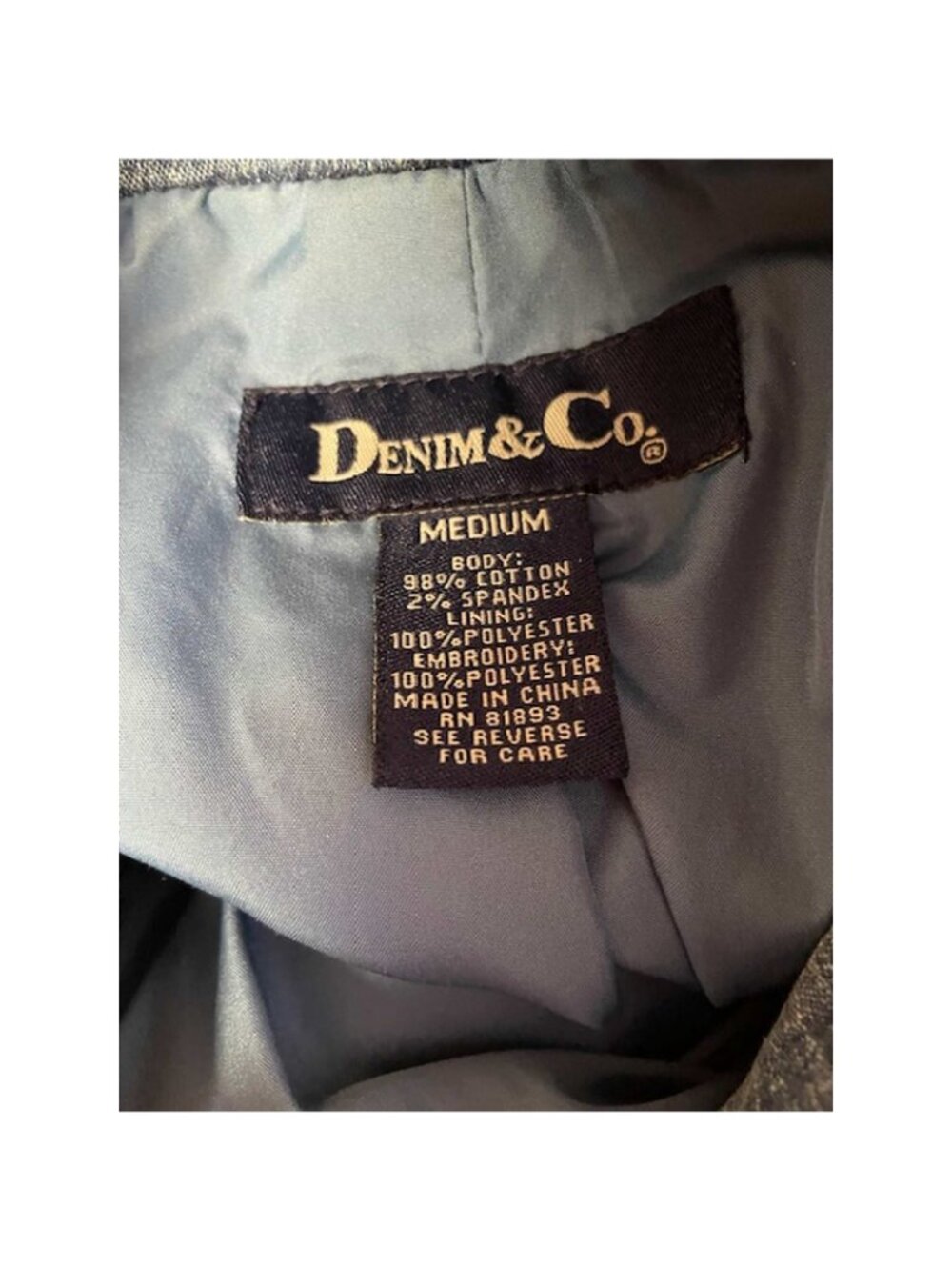 Denim & Co. Stretch Denim Jacket with Allover Embroidery Vintage MEDIUM - Picture 5 of 6